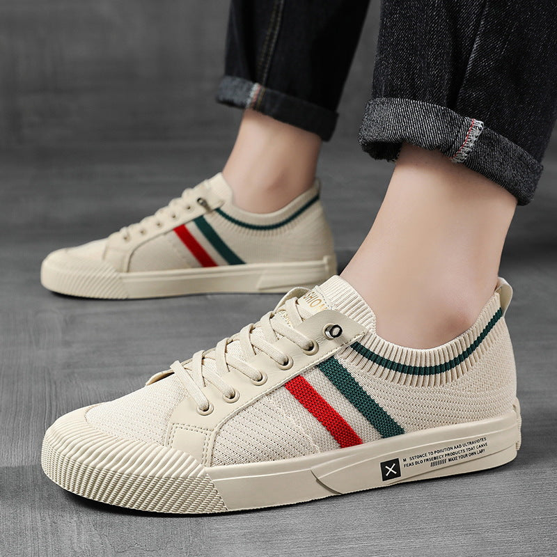 Baskets Homme Lacets Rayures Contrastées – Col Rond Basse | Style Casual Moderne