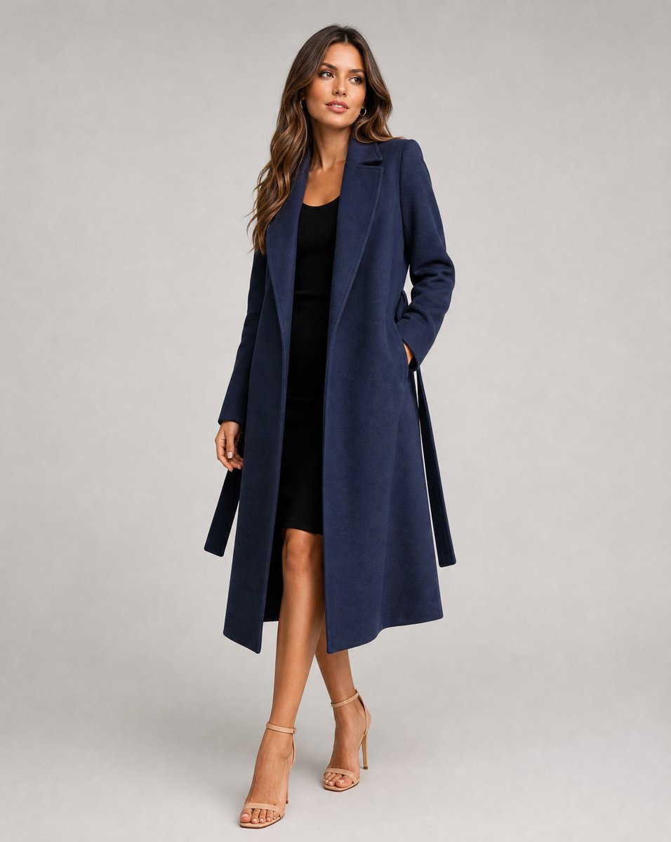 Manteau Femme Long Laine – Col À Revers Cranté Ceinture Assortie | Élégance Intemporelle