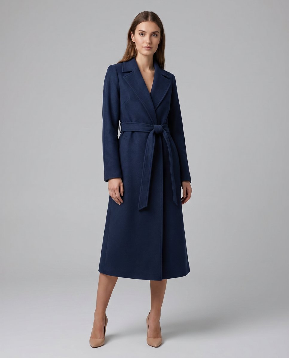 Manteau Femme Long Laine – Col À Revers Cranté Ceinture Assortie | Élégance Intemporelle
