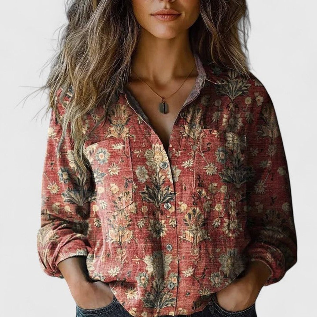 Blouse Femme Bohème Imprimé Floral Paisley – Col Revers Boutonnée | Style Estival Décontracté