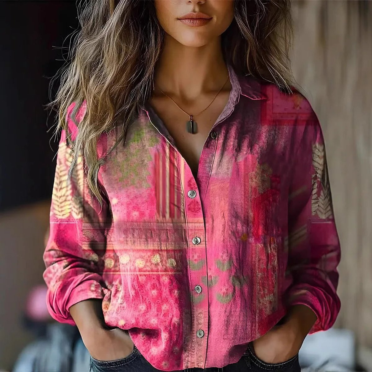 Blouse Femme Bohème Imprimé Floral Paisley – Col Revers Boutonnée | Style Estival Décontracté