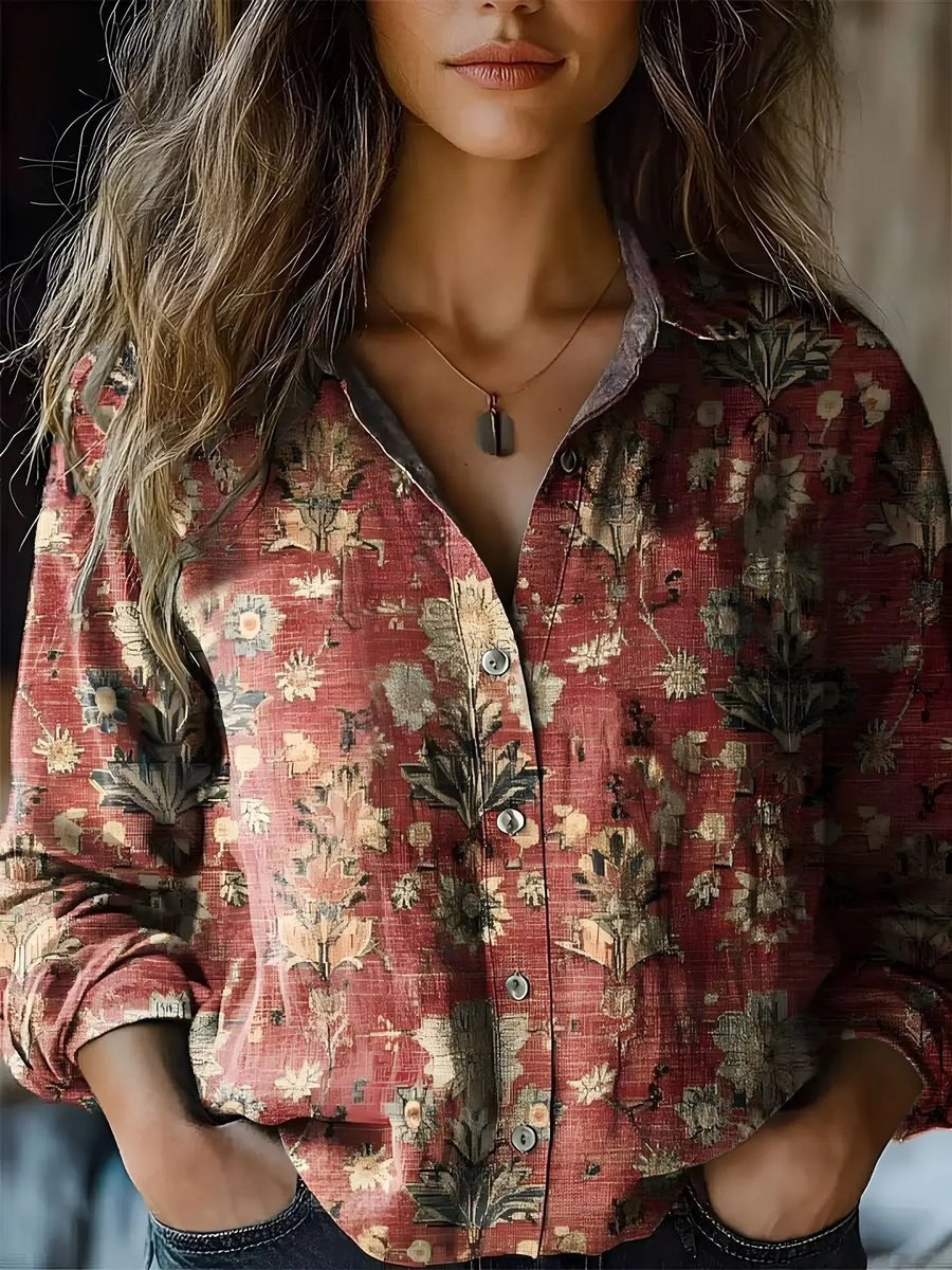 Blouse Femme Bohème Imprimé Floral Paisley – Col Revers Boutonnée | Style Estival Décontracté
