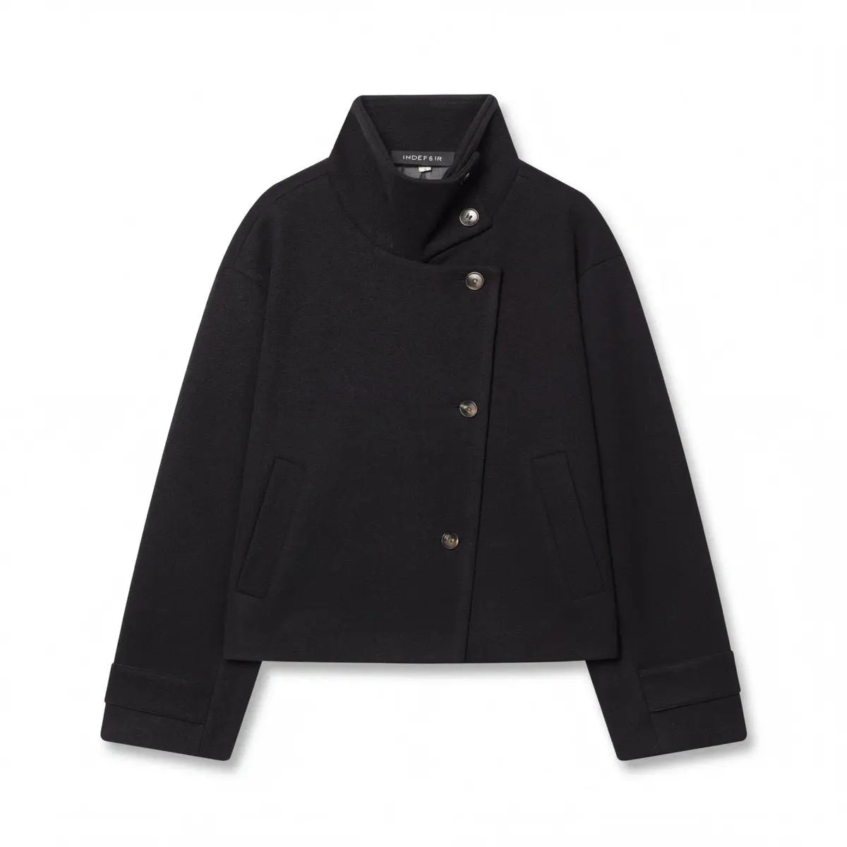 Manteau Femme Laine Col Droit Asymétrique – Coupe Courte Décontractée | Élégance Moderne
