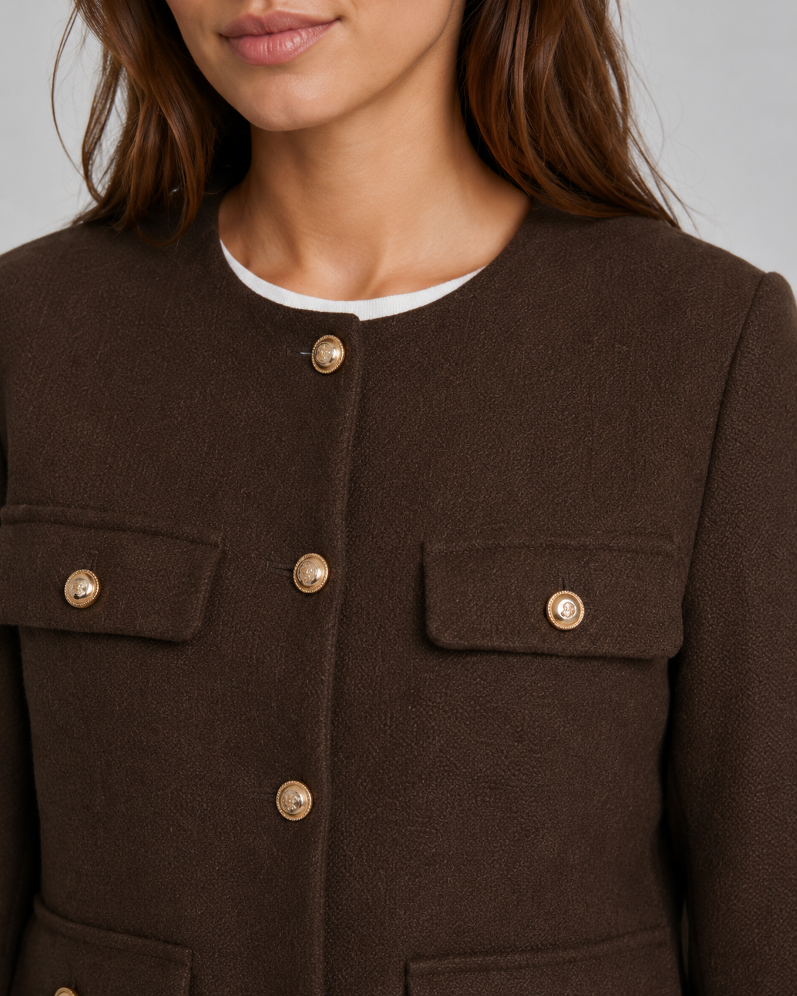 Veste Femme Courte Sans Col – Bouttons Dorés Coupe Boxy | Chic & Intemporel