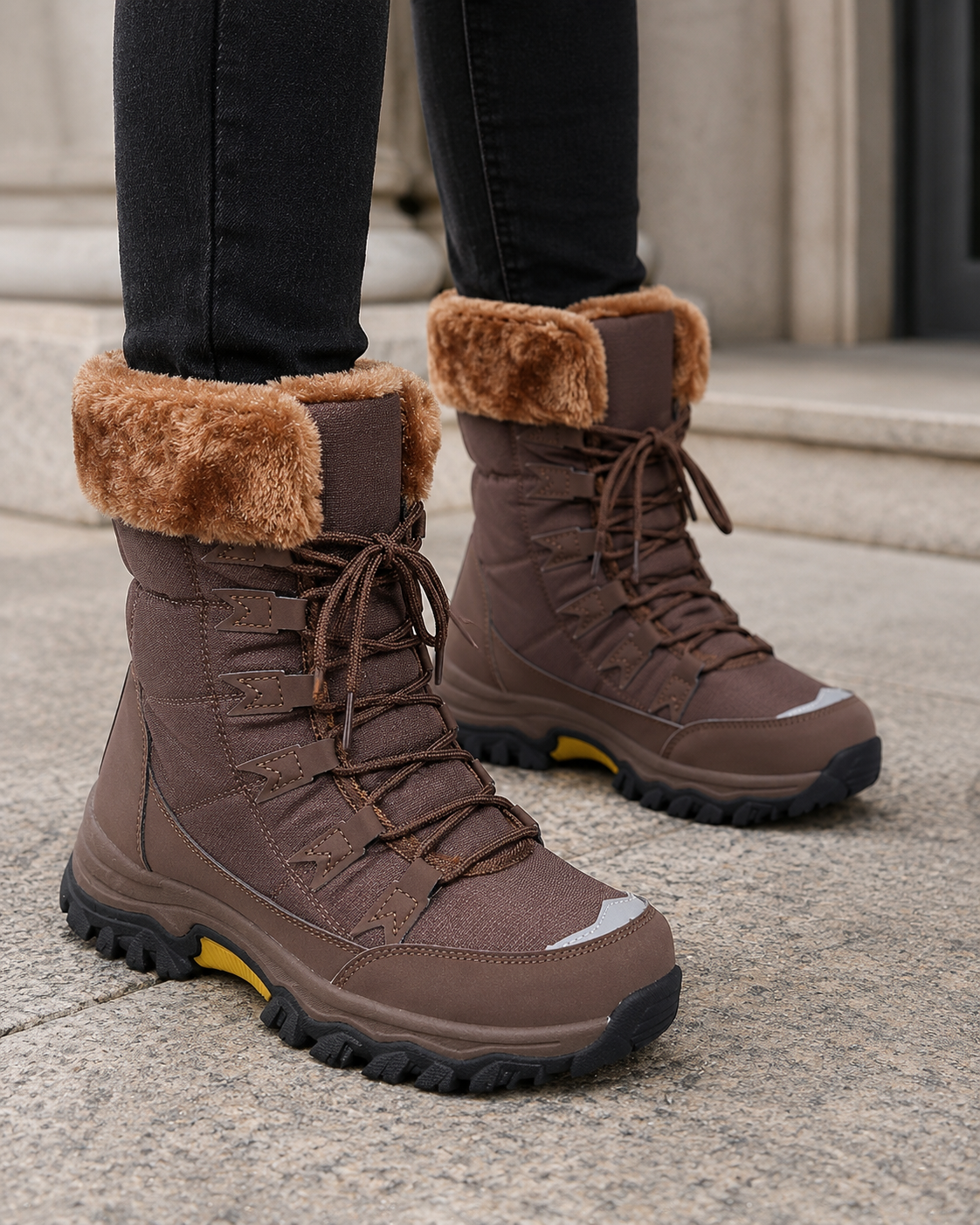 Bottes de Neige Femme Fourrées Lacets – Semelle Antidérapante | Chaleur & Style Hivernal
