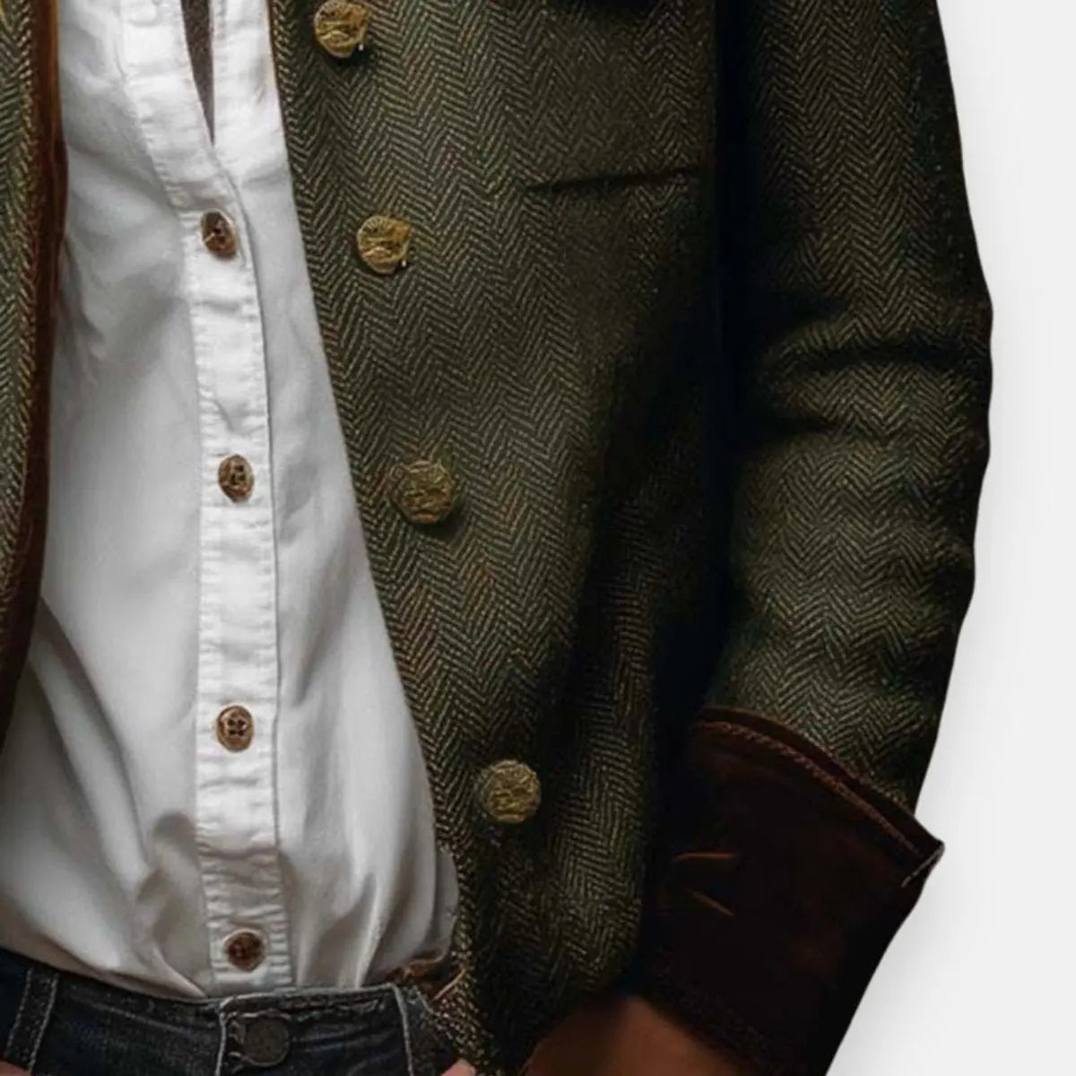 Veste Femme Tweed Herringbone Matelassée – Boutons Dorés Poignets Velours | Chic Intemporel