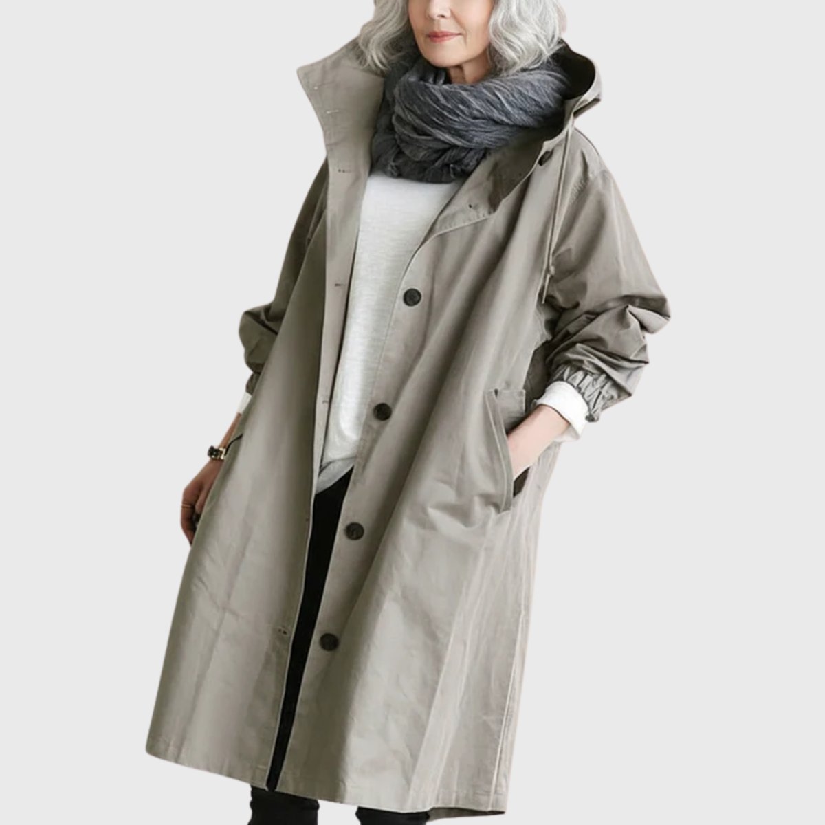 Manteau Femme Long Oversize À Capuche – Finition Déperlante Boutons | Style Chic & Confort