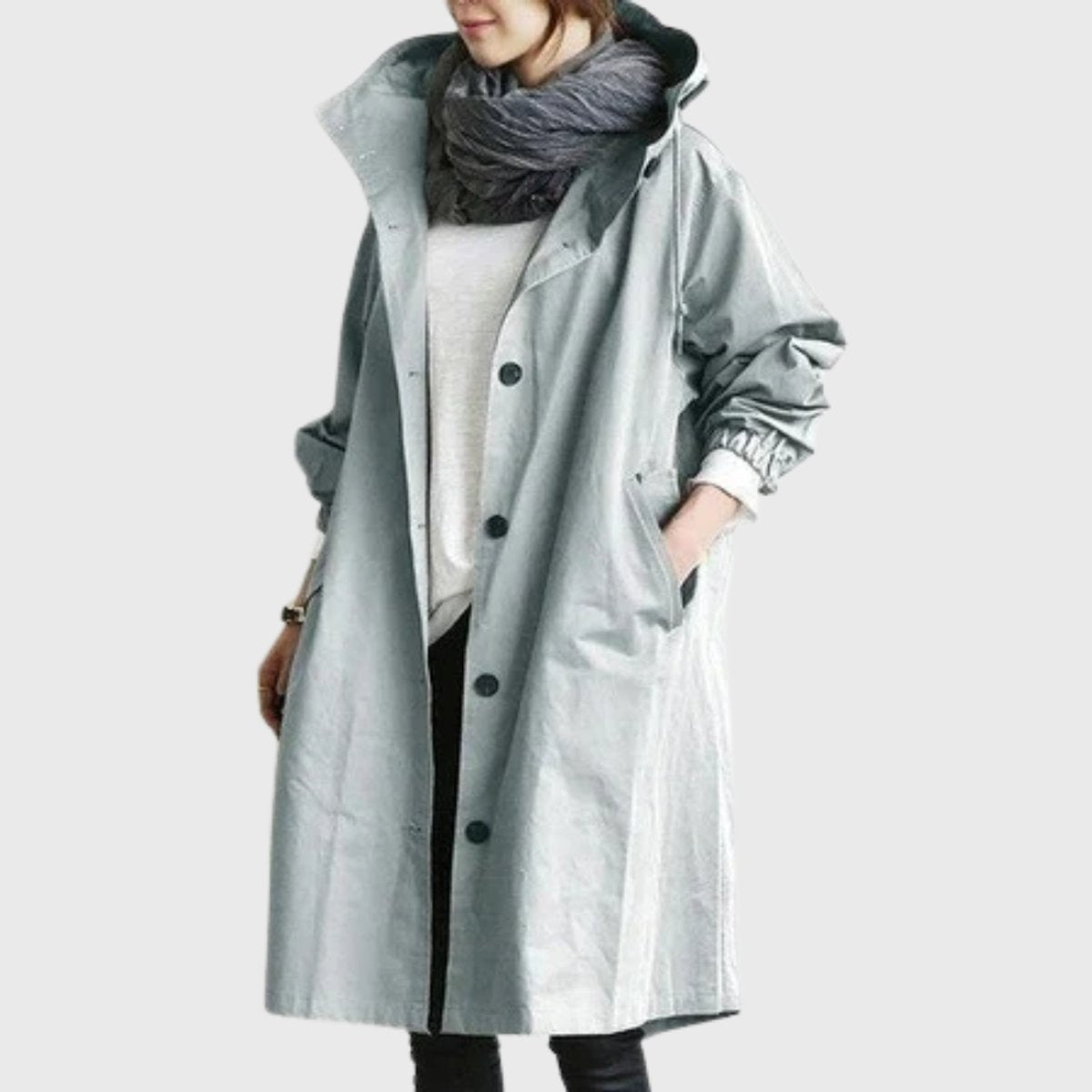 Manteau Femme Long Oversize À Capuche – Finition Déperlante Boutons | Style Chic & Confort