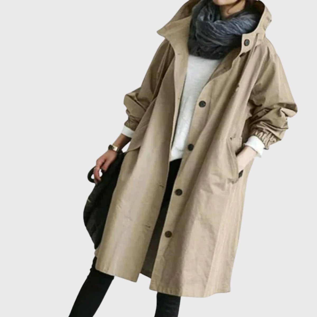 Manteau Femme Long Oversize À Capuche – Finition Déperlante Boutons | Style Chic & Confort