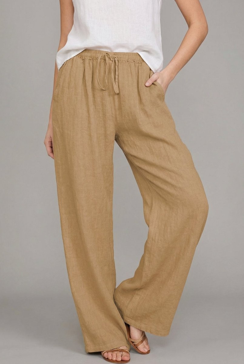 Pantalon Femme Lin – Jambes Larges Taille Élastique Cordon | Légèreté pour l'Été