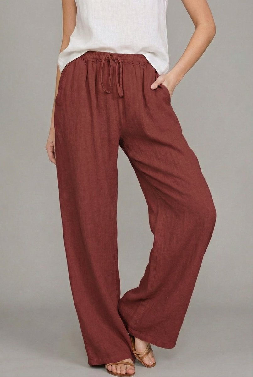 Pantalon Femme Lin – Jambes Larges Taille Élastique Cordon | Légèreté pour l'Été