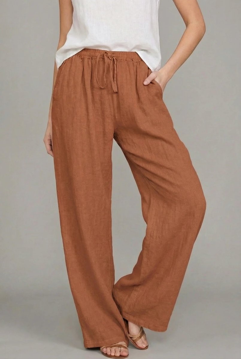 Pantalon Femme Lin – Jambes Larges Taille Élastique Cordon | Légèreté pour l'Été