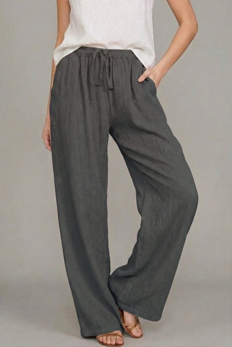 Pantalon Femme Lin – Jambes Larges Taille Élastique Cordon | Légèreté pour l'Été