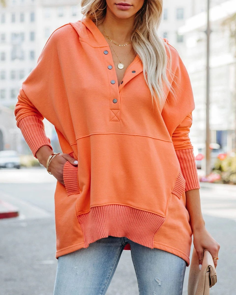 Sweat Femme Capuche Longline – Cordon Poche Kangourou | Style Casual Décontracté Automne
