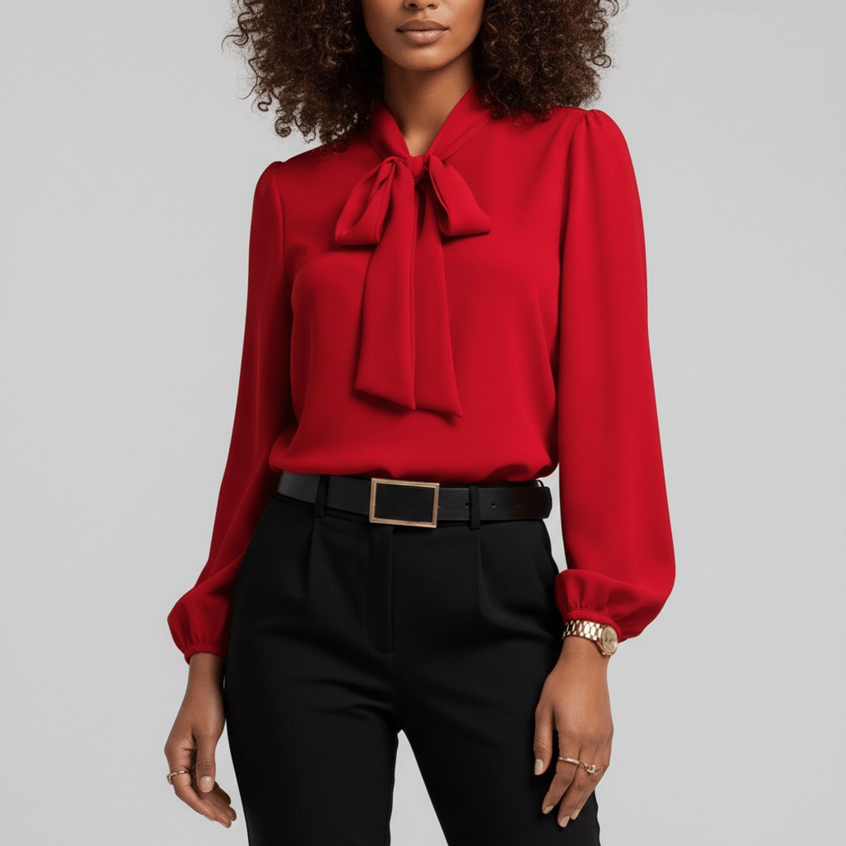 Blouse Femme Nœud Col – Manches Longues Poignets Froncés | Élégance Bureau & Soirée