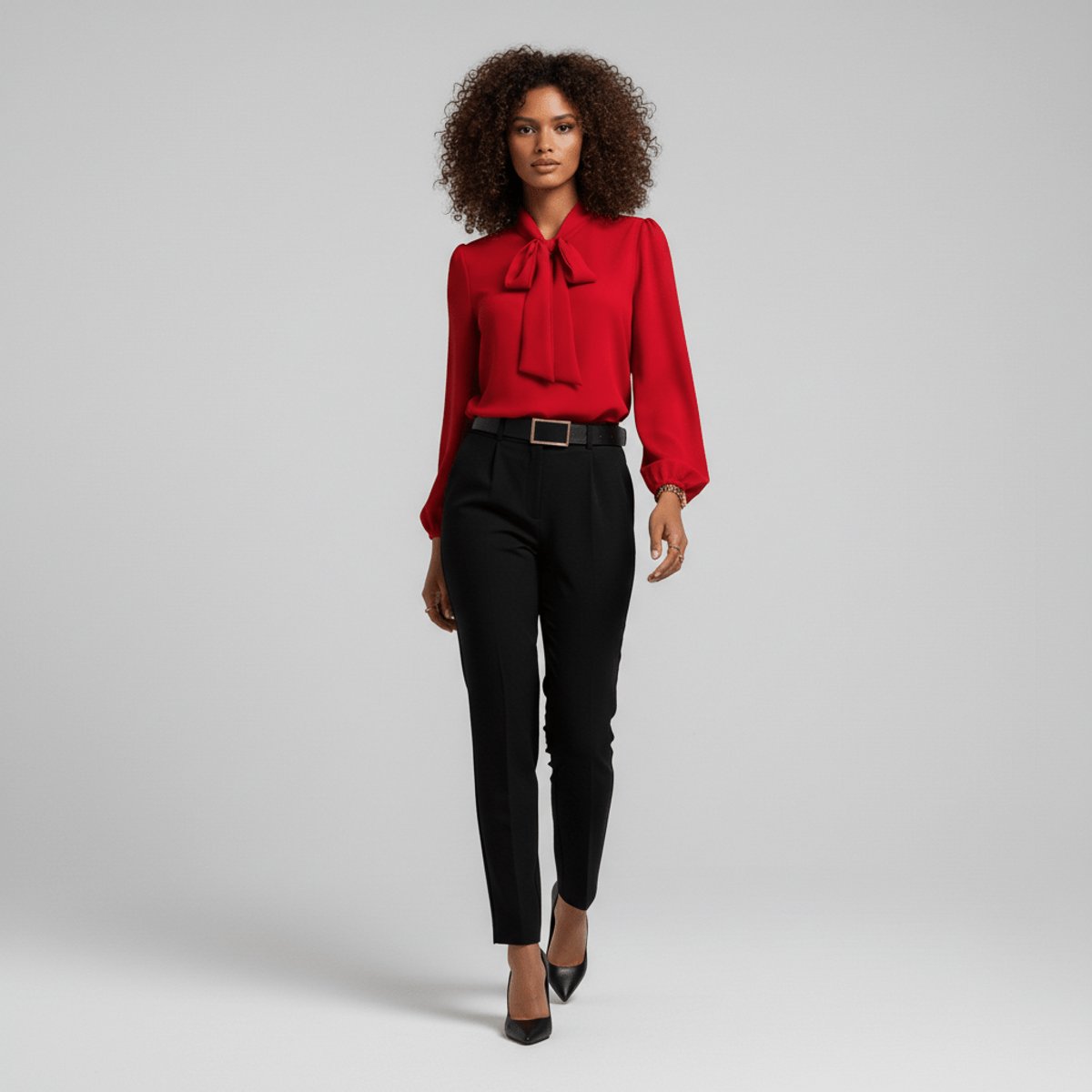 Blouse Femme Nœud Col – Manches Longues Poignets Froncés | Élégance Bureau & Soirée
