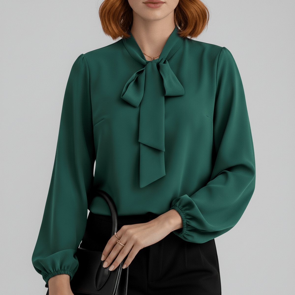 Blouse Femme Nœud Col – Manches Longues Poignets Froncés | Élégance Bureau & Soirée