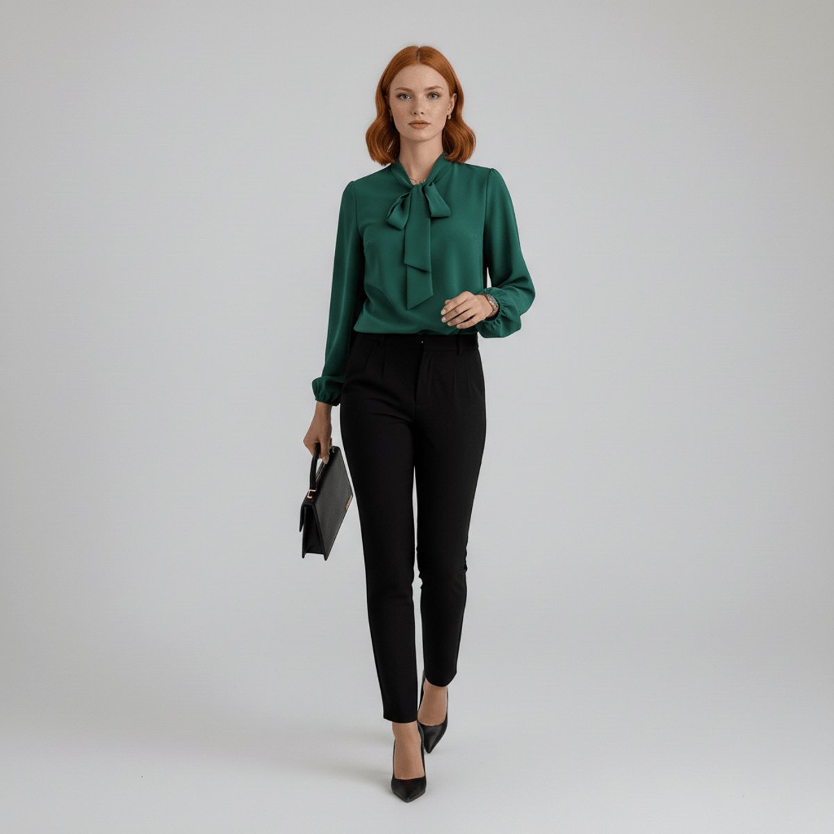 Blouse Femme Nœud Col – Manches Longues Poignets Froncés | Élégance Bureau & Soirée