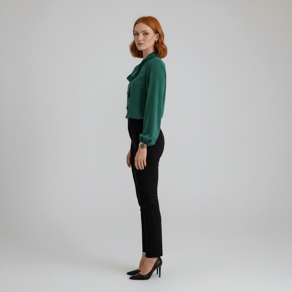 Blouse Femme Nœud Col – Manches Longues Poignets Froncés | Élégance Bureau & Soirée