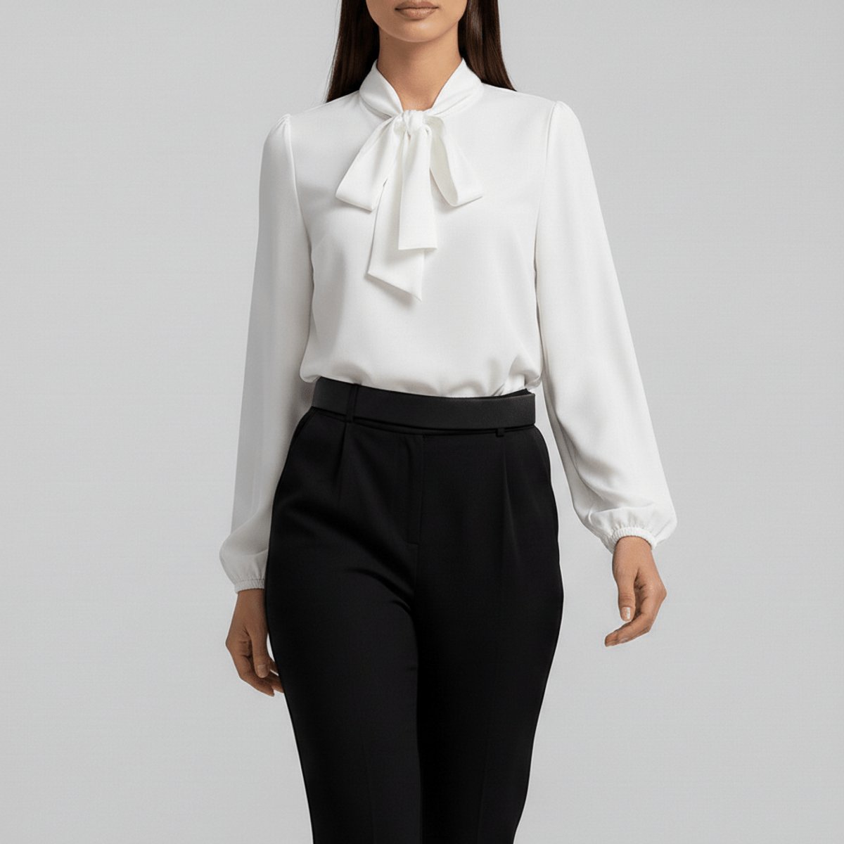 Blouse Femme Nœud Col – Manches Longues Poignets Froncés | Élégance Bureau & Soirée