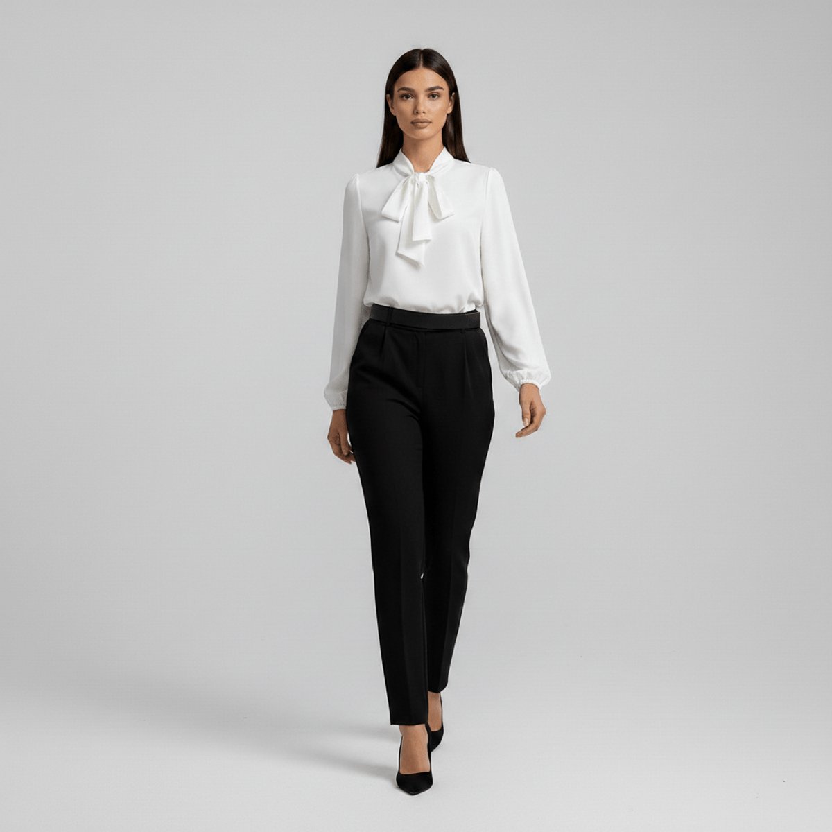 Blouse Femme Nœud Col – Manches Longues Poignets Froncés | Élégance Bureau & Soirée