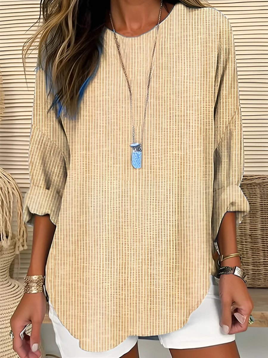 Blouse Femme Rayures – Col Rond Manches Longues Légère | Style Intemporel & Casual