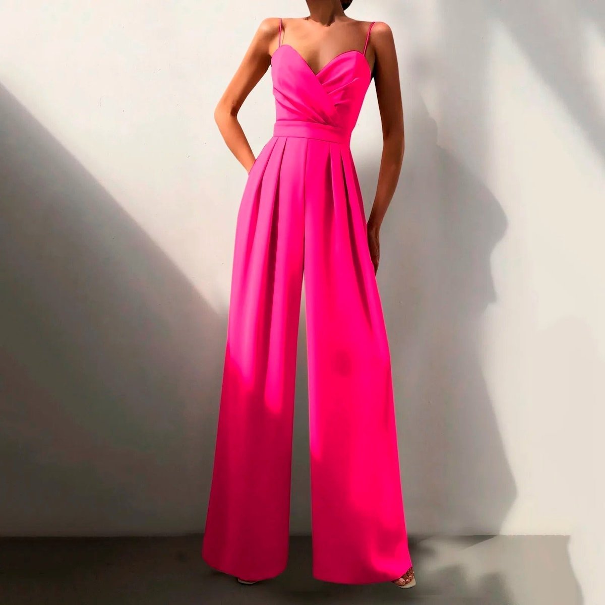 Combinaison Femme Soirée – Col Sweetheart Bretelles Fines Jambes Larges | Élégance Chic Garanti